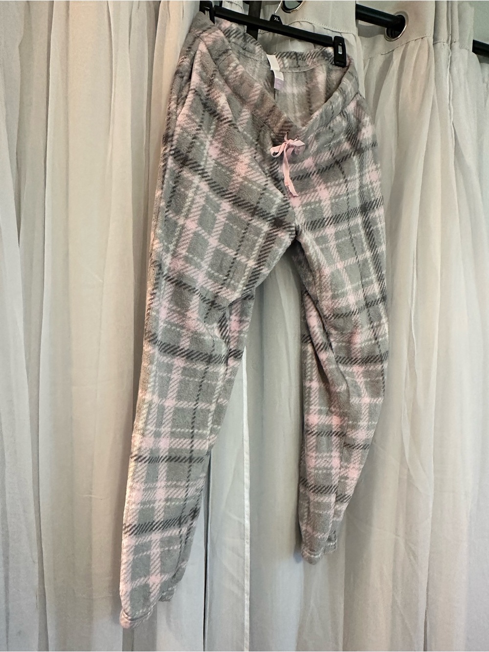 Women’s Plaid Fleece Lounge Pants - Pink & Gray - Picture 3 of 6